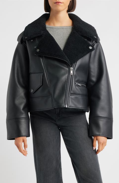 Finnian Oversize Faux Leather & LuxeFluff Moto Jacket
