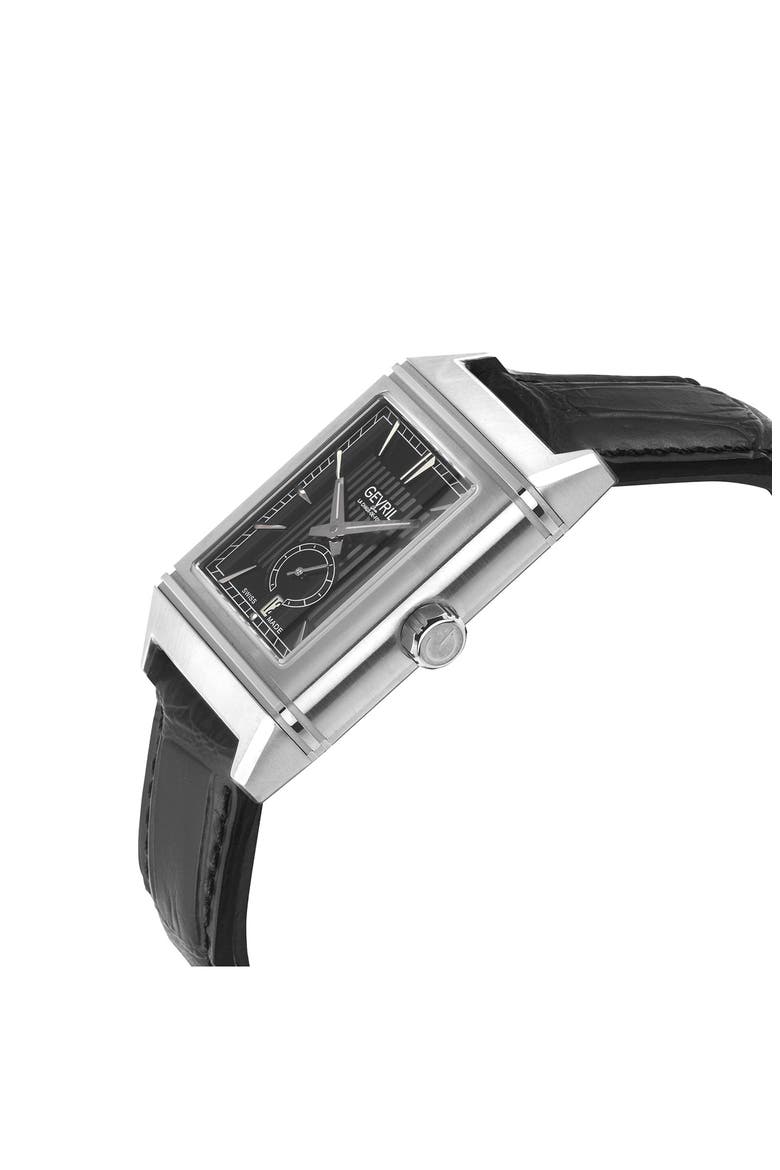 Time Square Croc Embossed Leather Strap Watch, 31mm x 43mm, Alternate, color, BLACK