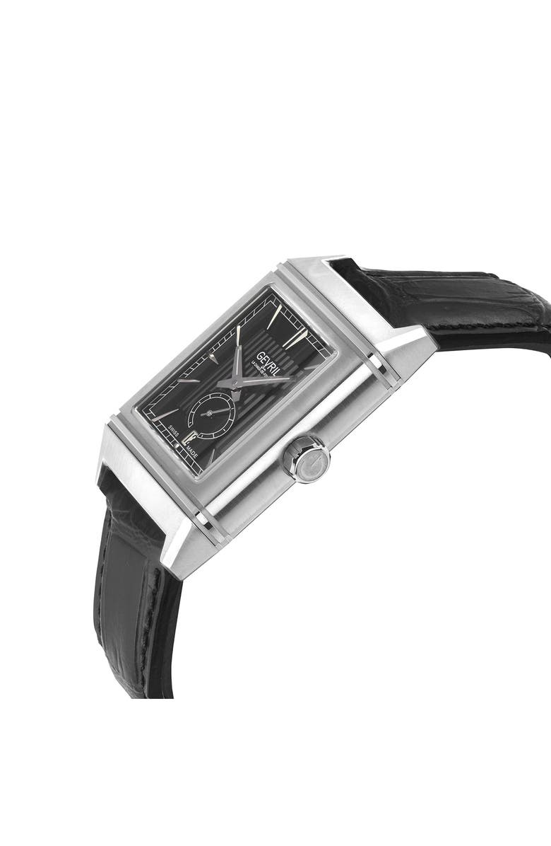 GEVRIL Time Square Croc Embossed Leather Strap Watch, 31mm x 43mm, Alternate, color, Black