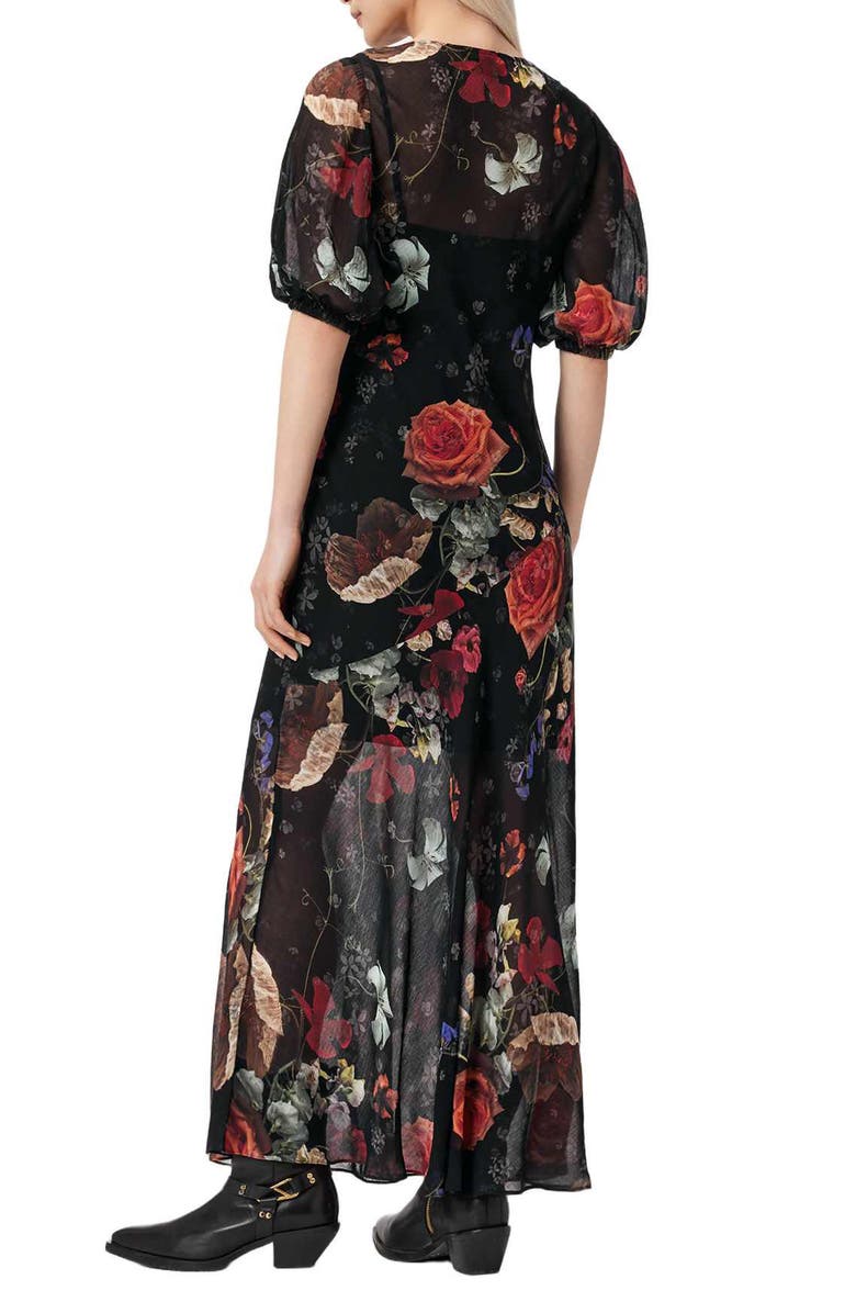 AllSaints Tiwa Floral Puff Sleeve Maxi Dress, Alternate, color, Haze Black