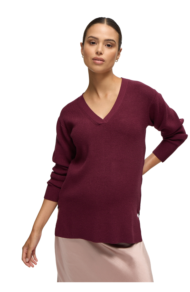 Ingrid & Isabel Side Zip Nursing Maternity Sweater, Alternate, color, Fig