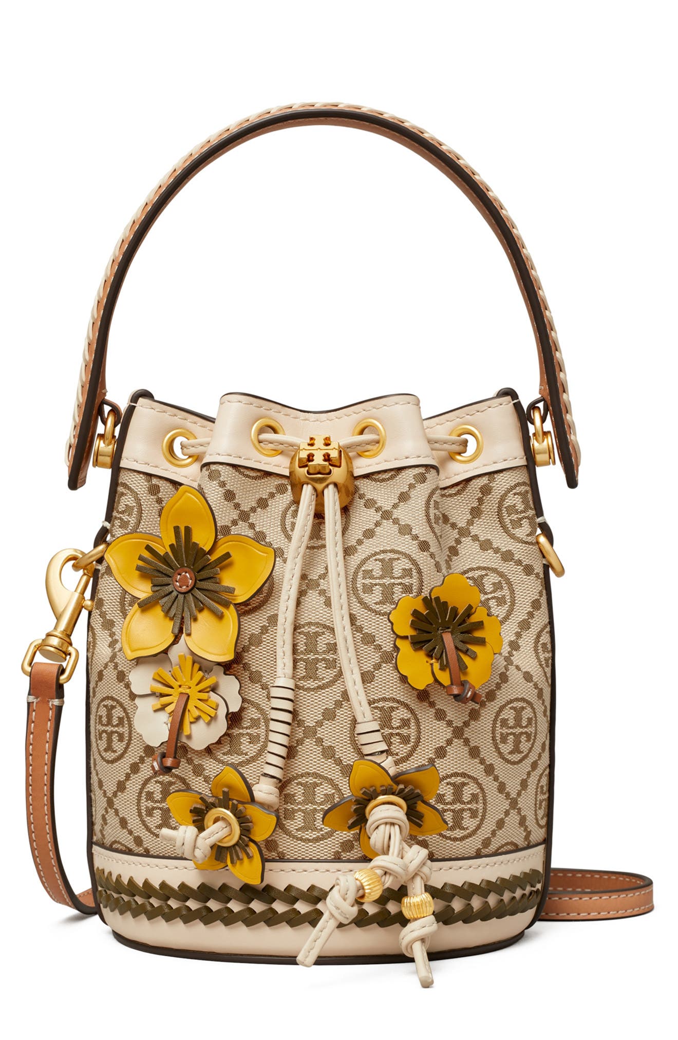 Tory Burch Mini T Monogram Floral Bucket Bag, Main, color, 