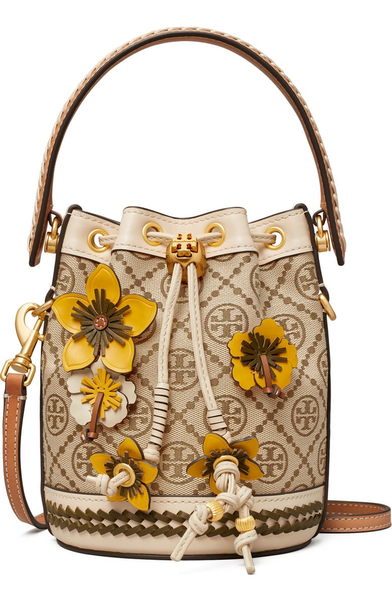 Tory Burch Mini T Monogram Floral Bucket Bag, Main, color,