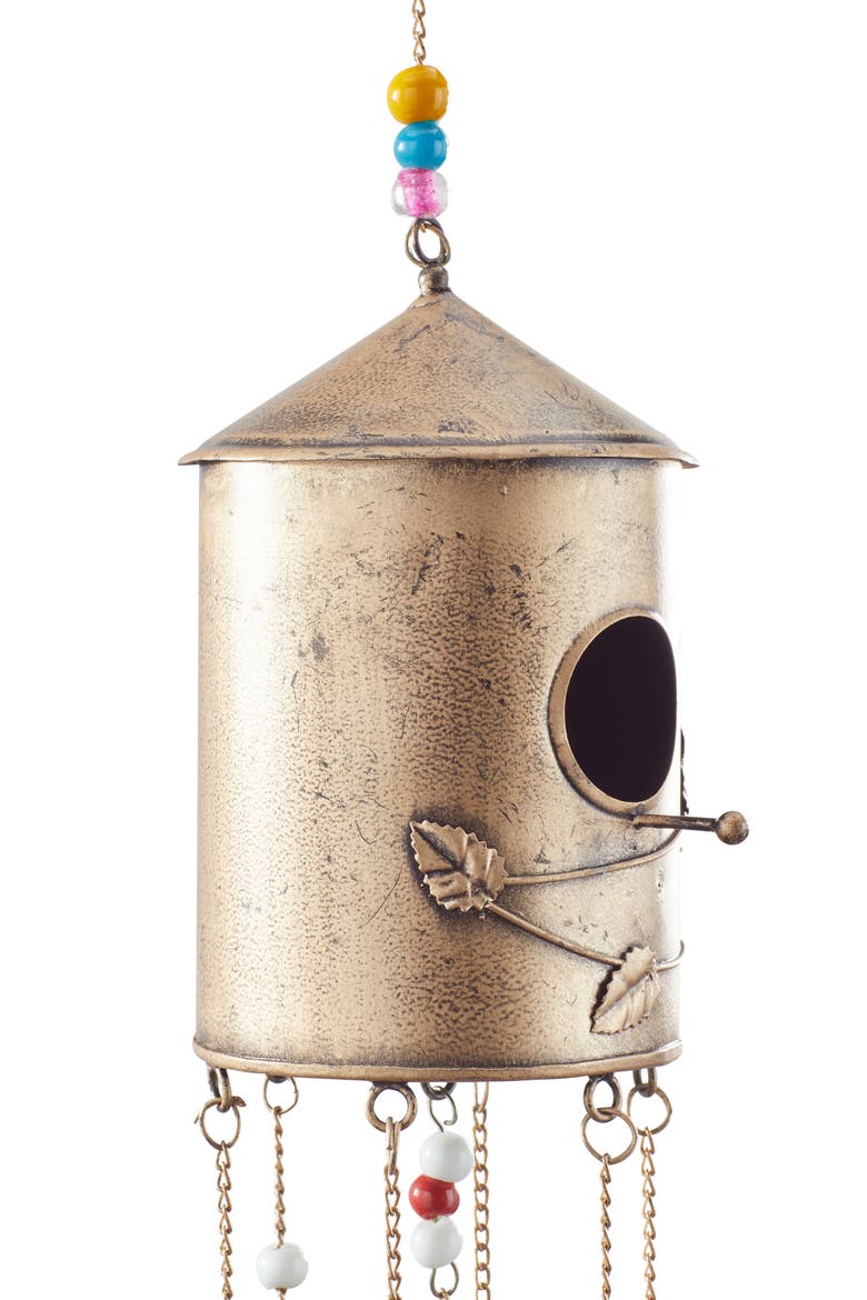 with Glass Beads and BellsWindchimeBronze Metal Indoor Outdoor Birdhouse Butterfly, Alternate, color, BRONZE