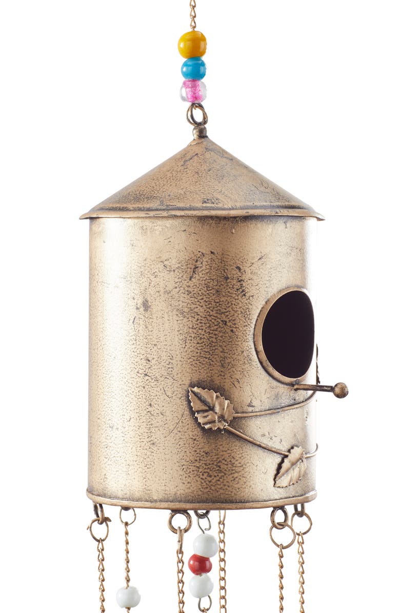 GINGER BIRCH STUDIO with Glass Beads and BellsWindchimeBronze Metal Indoor Outdoor Birdhouse Butterfly, Alternate, color, 