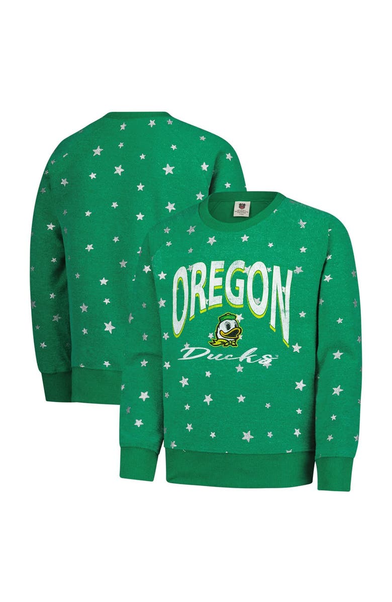 Wes & Willy Girls Youth Wes & Willy Green Oregon Ducks Shimmer Star Reverse Sweatshirt, Main, color, Green