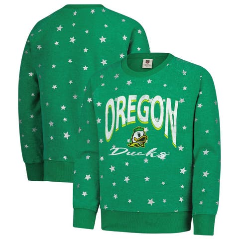 Girls Youth Wes & Willy  Green Oregon Ducks Shimmer Star Reverse Sweatshirt
