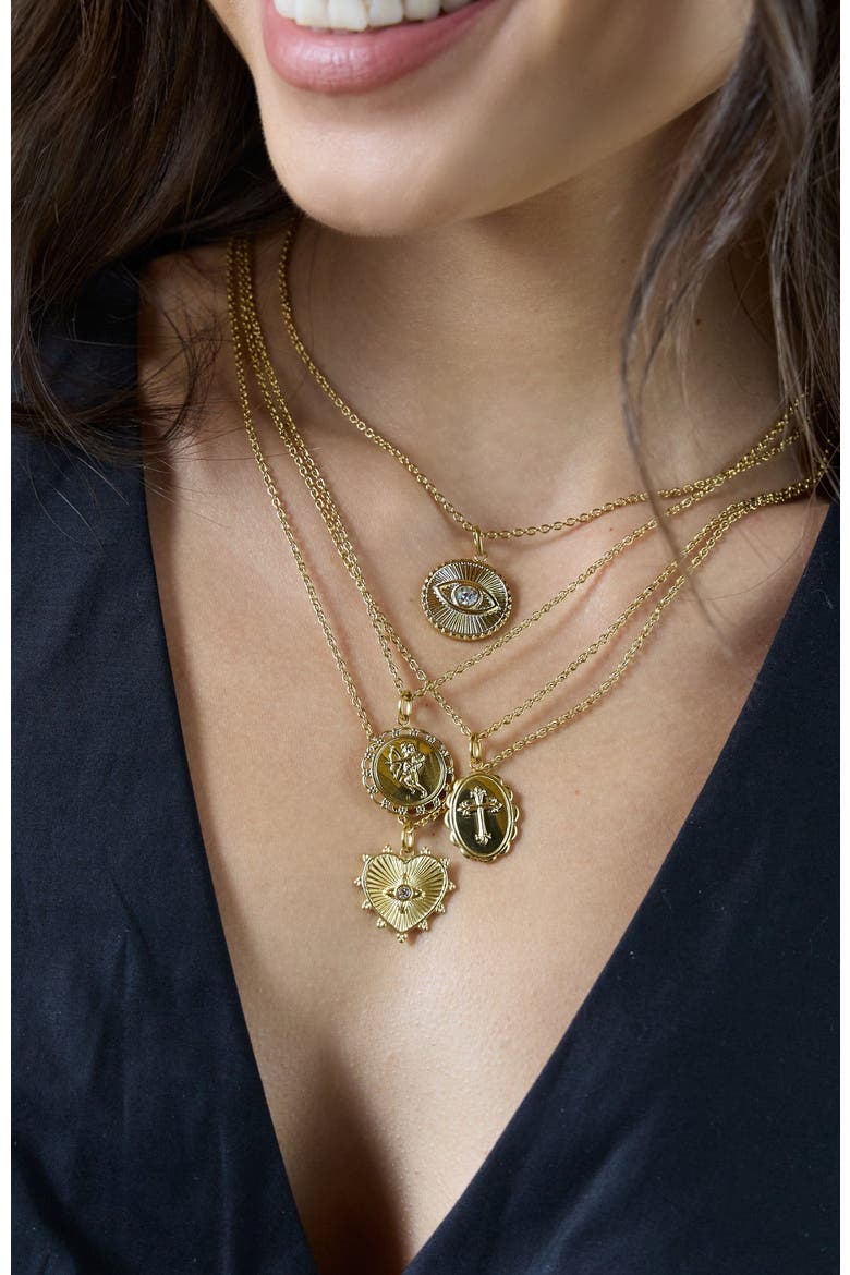 Heart Starburst Pendant Necklace, Alternate, color, Gold