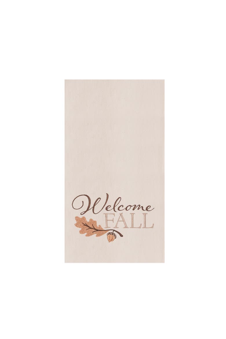 Acorn Leaf "Welcome Fall" 100% Cotton Flour Sack Kitchen Dishtowel, Main, color, Off-White