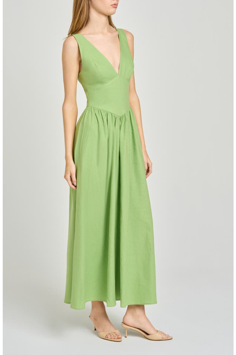 Vivia Plunge Neck Drop Waist Midi Dress, Alternate, color, PISTACHIO