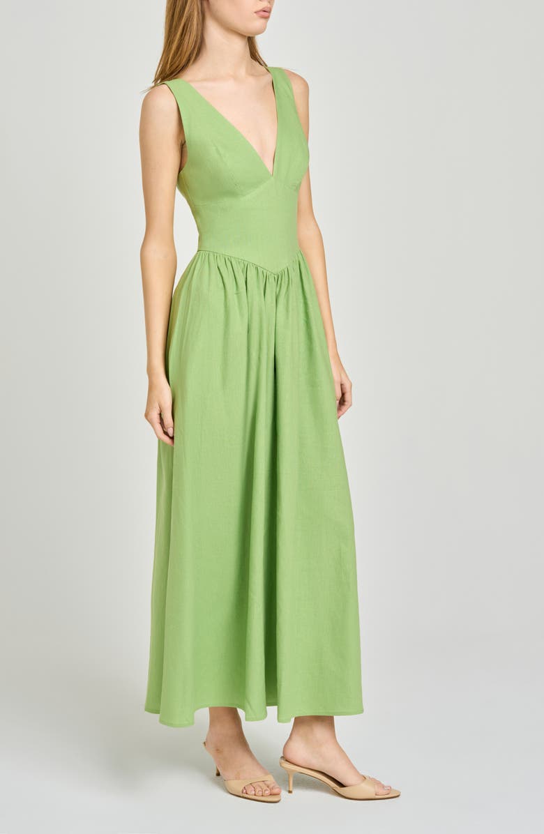 WAYF Vivia Plunge Neck Drop Waist Midi Dress, Alternate, color, Pistachio