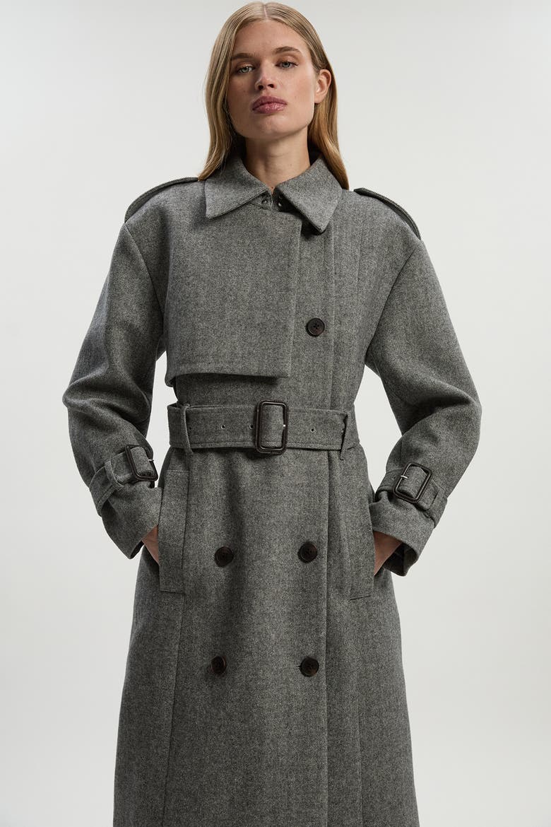 Herringbone Tailored Maxi Coat, Alternate, color, Grey