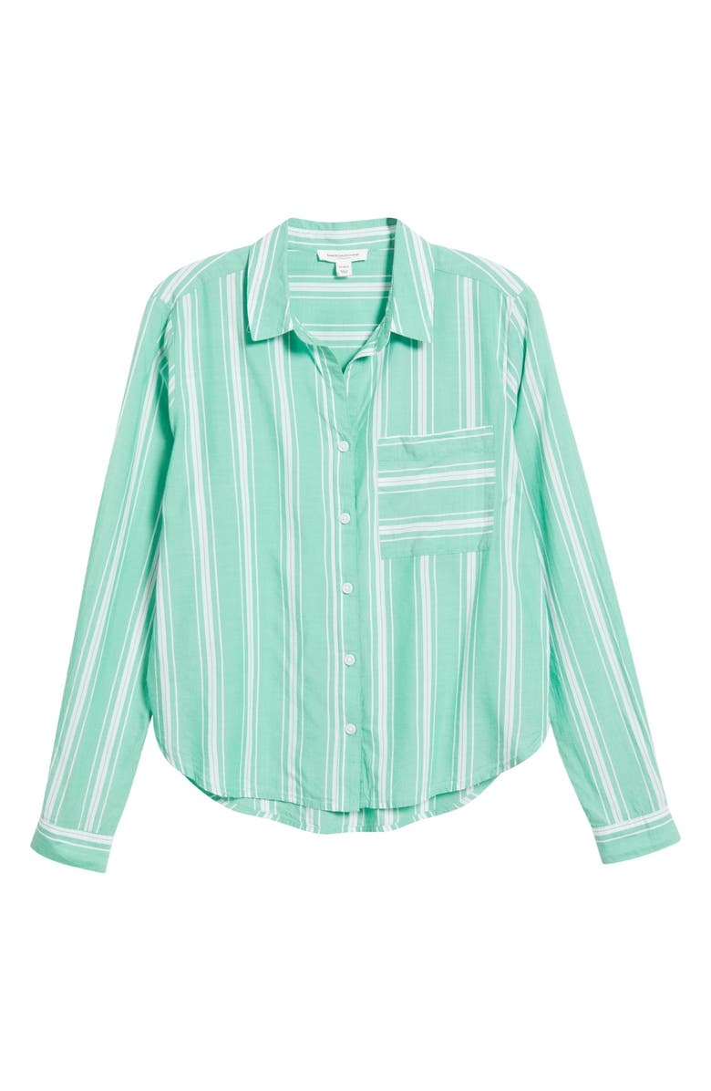 beachlunchlounge Candy Stripe Cotton Blend Button-Up Shirt, Alternate, color, Lawn Green