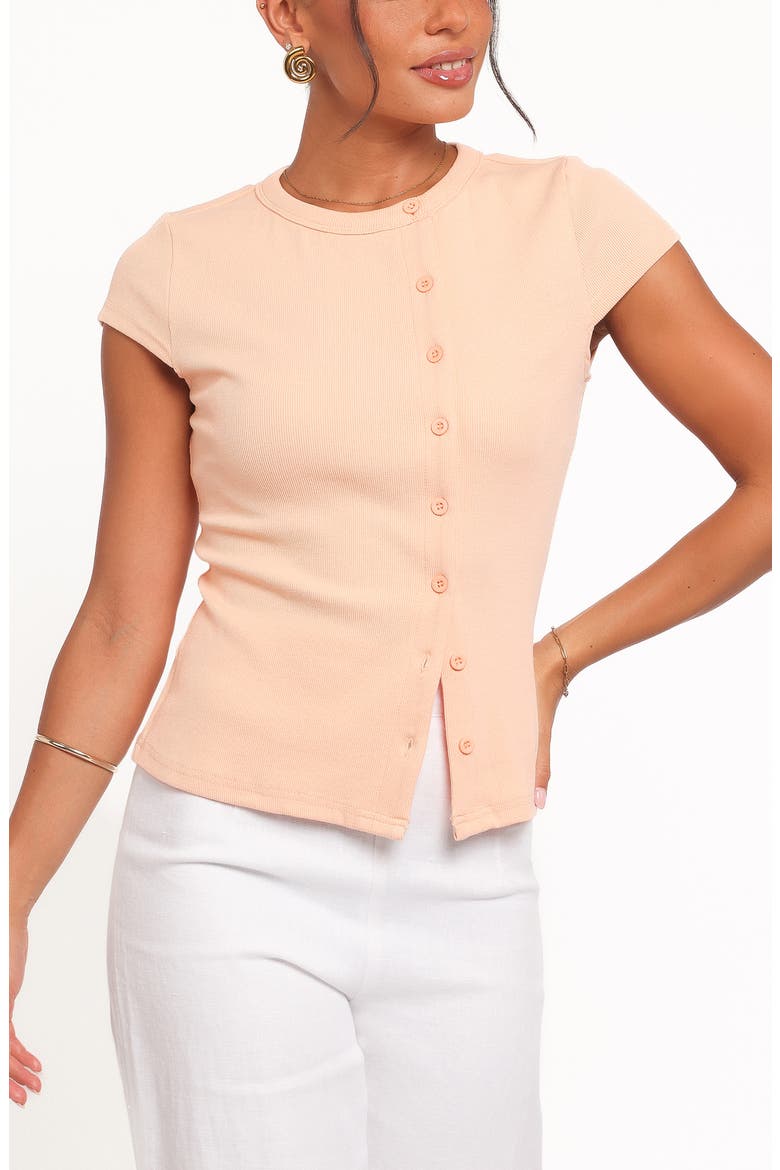 Tatum Knit Asymmetric Button-Up Top, Main, color, CORAL
