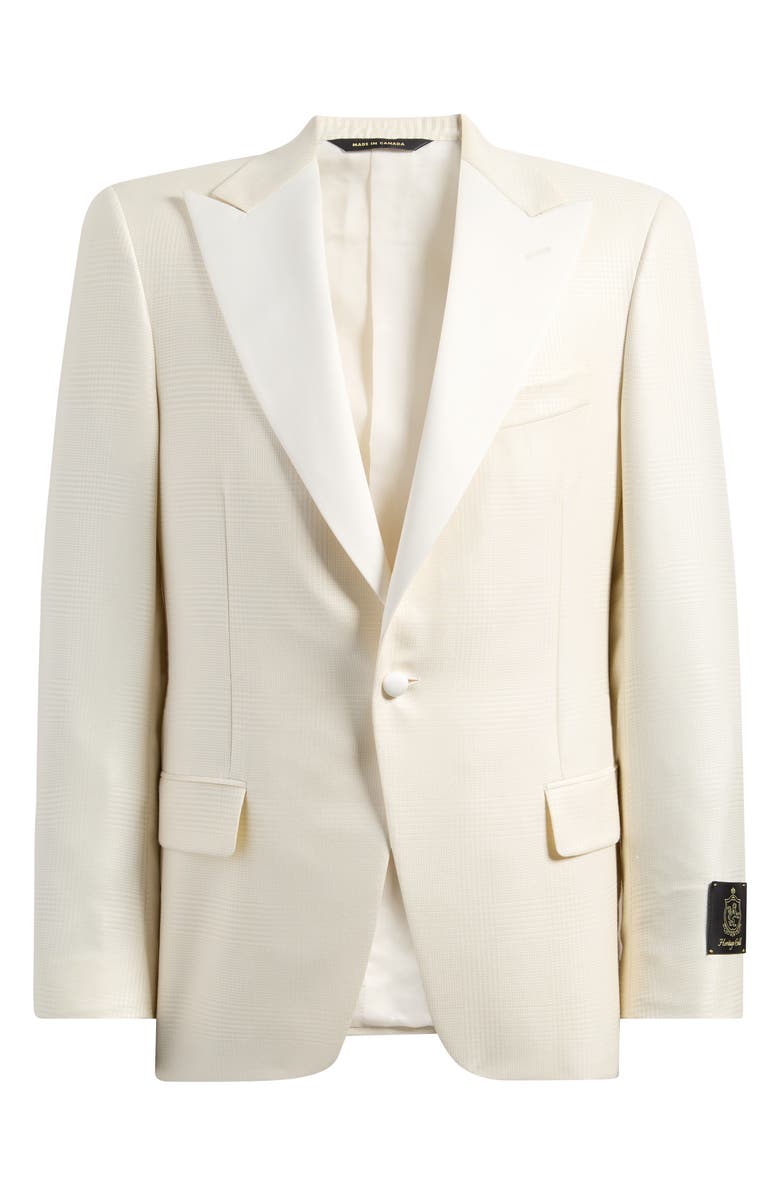 Heritage Gold Ivory Plaid Jacquard Wool & Silk Peak Lapel Dinner Jacket, Main, color, Off White