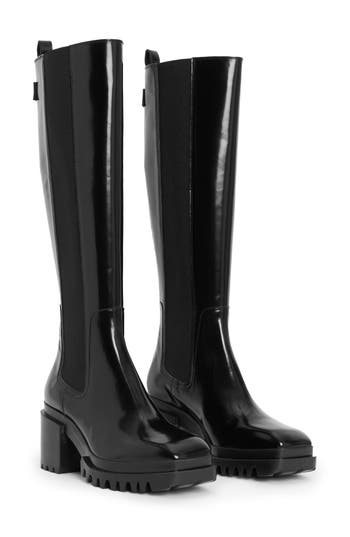 Allsaints Natalia Knee High Platform Boot In Black