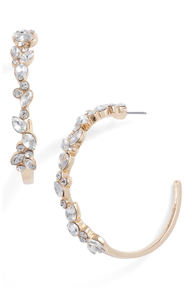 Mixed Cut Crystal Hoop Earrings, Main, color, CLEAR- GOLD