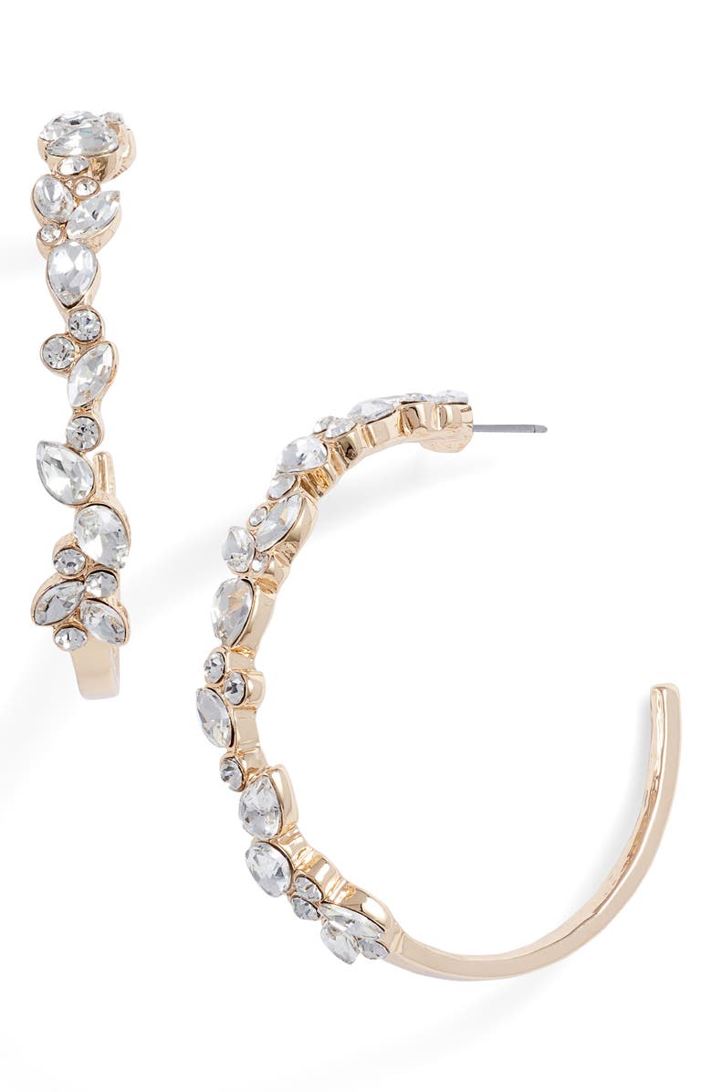 Rachel Parcell Mixed Cut Crystal Hoop Earrings, Main, color, 