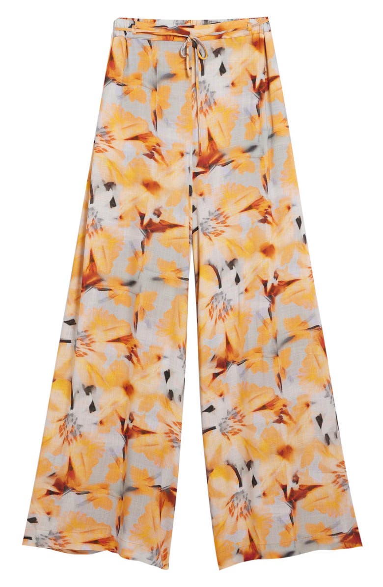 Desigual Tie Waist Print Wide Leg Pants, Alternate, color, Light Blue