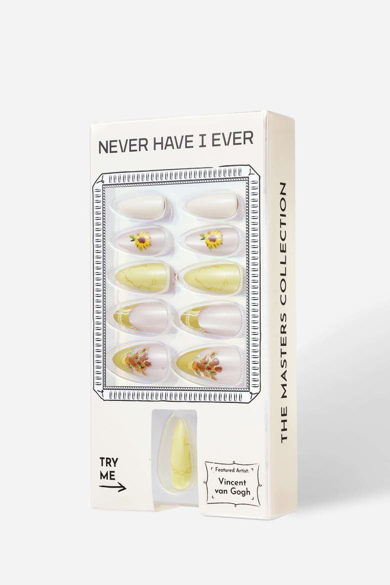 Van Gogh Sunflowers Almond Press On Nails, Alternate, color, Yellow