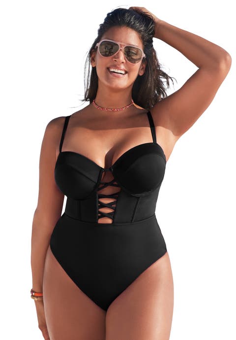 Underwire Lace Up One Piece Swimsuit