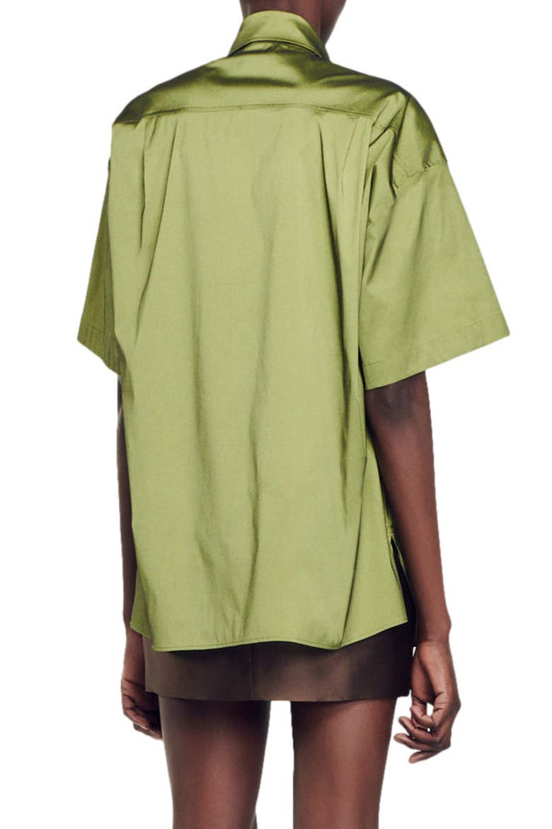 Cacao Oversize Short Sleeve Satin Shirt, Alternate, color, LIGHT KAKI