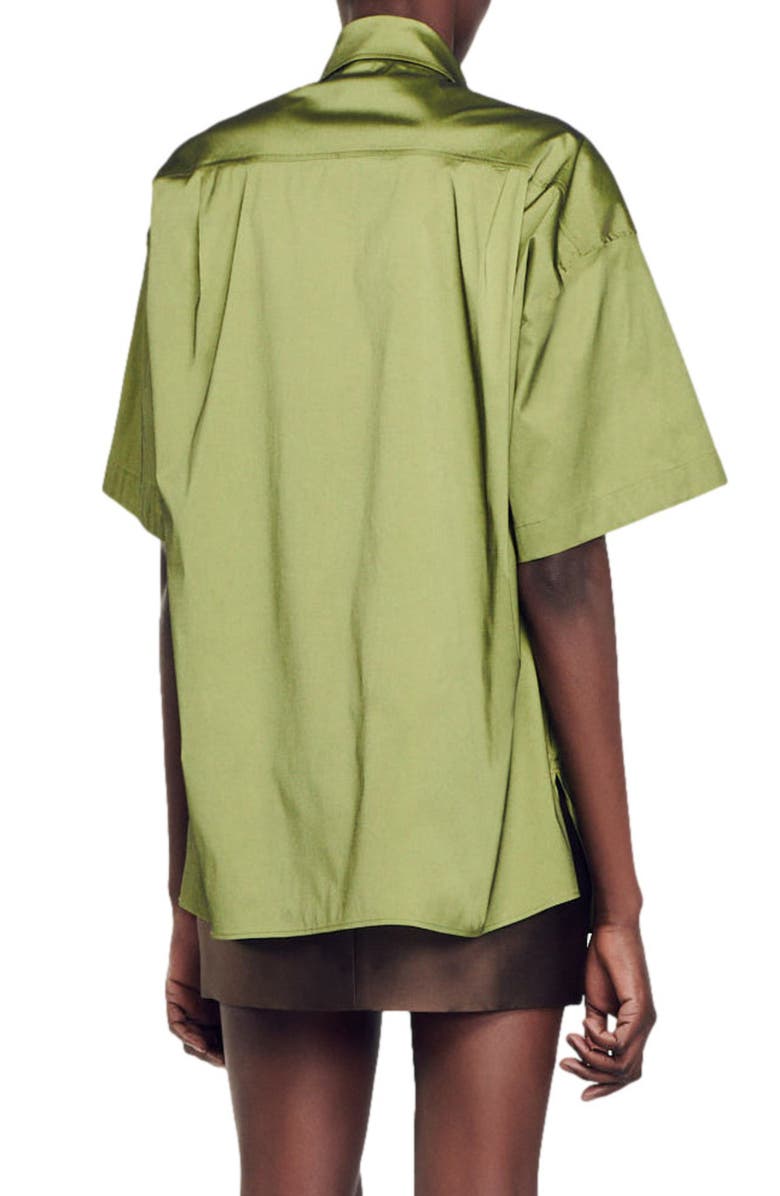 SANDRO Cacao Oversize Short Sleeve Satin Shirt, Alternate, color,