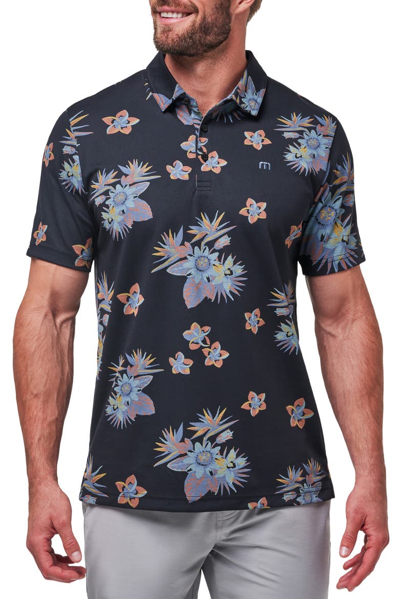 Secluded Island Floral Piqué Polo, Main, color, BLACK