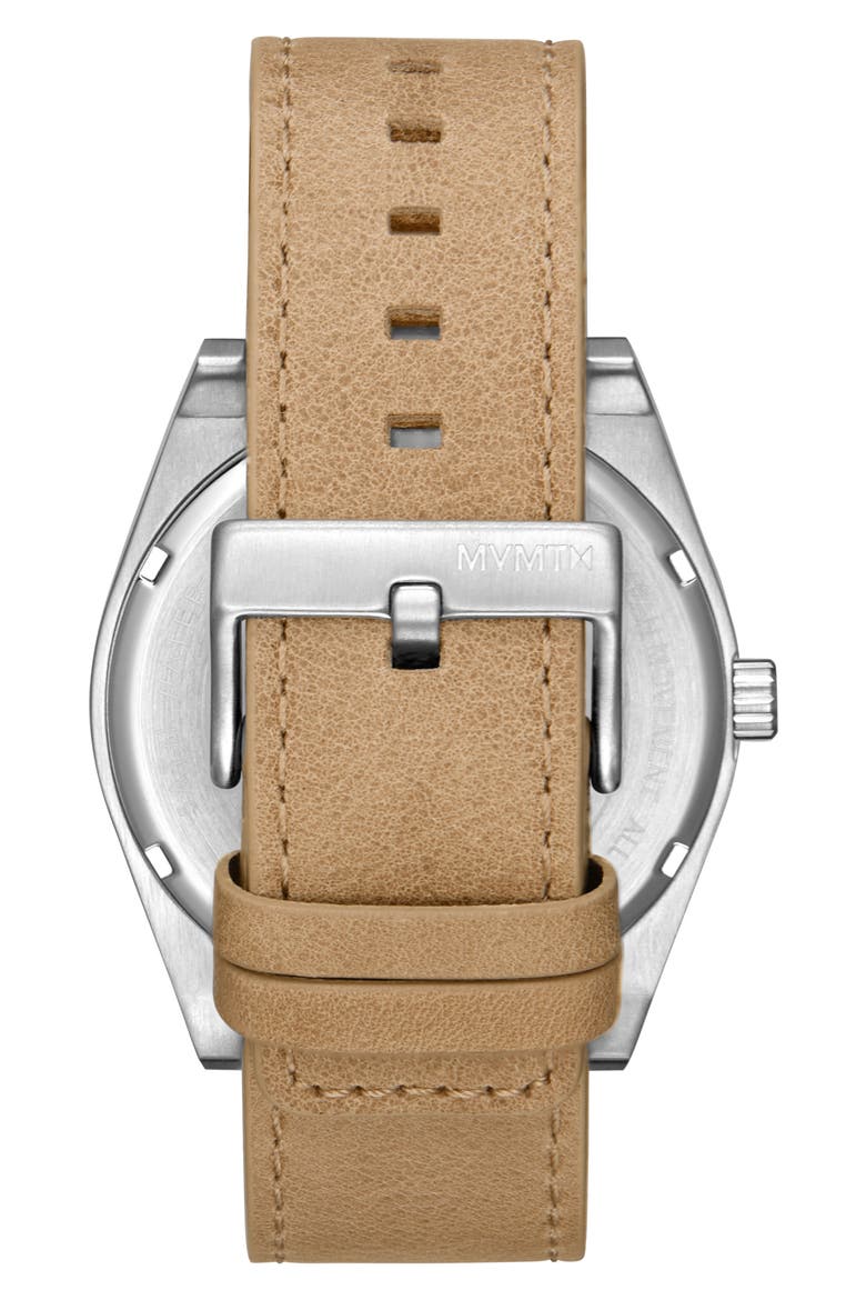 MVMT Element Leather Strap Watch, 43mm, Alternate, color, BROWN/ SILVER