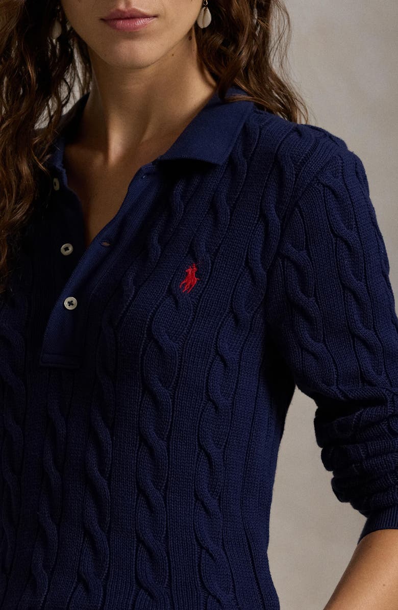 Polo Ralph Lauren Cable Long Sleeve Cotton Polo Sweater, Alternate, color,