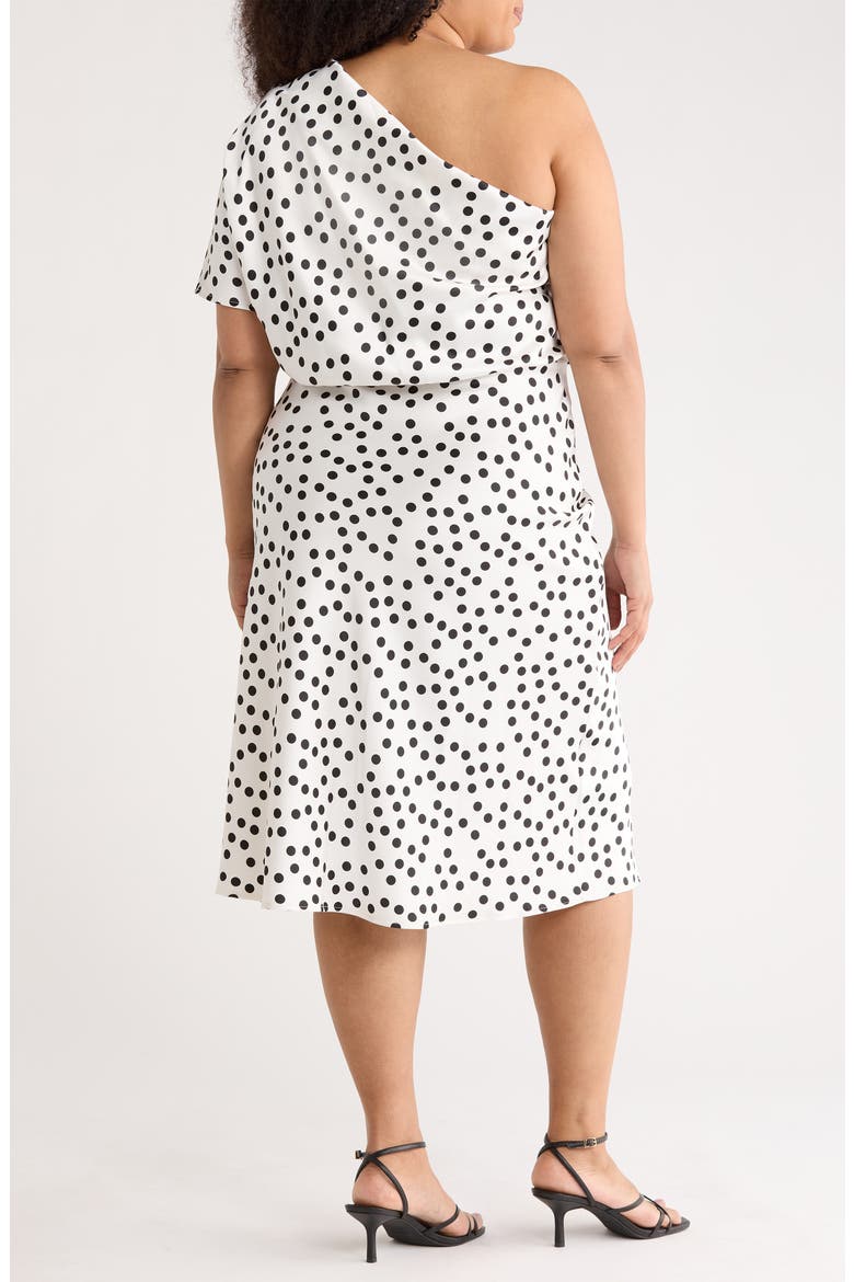 Polka Dot One-Shoulder Satin Midi Dress, Alternate, color, IVORY