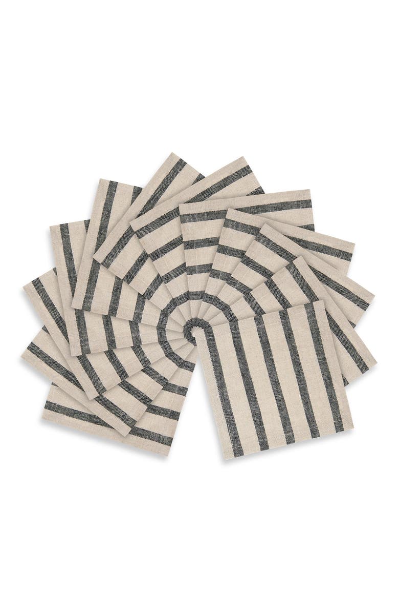 Solino Home Linen Cocktail Napkins - Madison Stripe, Main, color, Black And Natural
