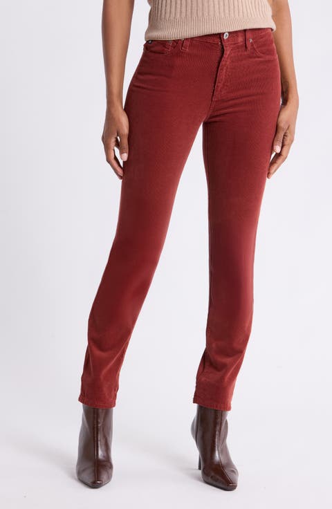 Mari High Waist Slim Ankle Straight Leg Corduroy Pants