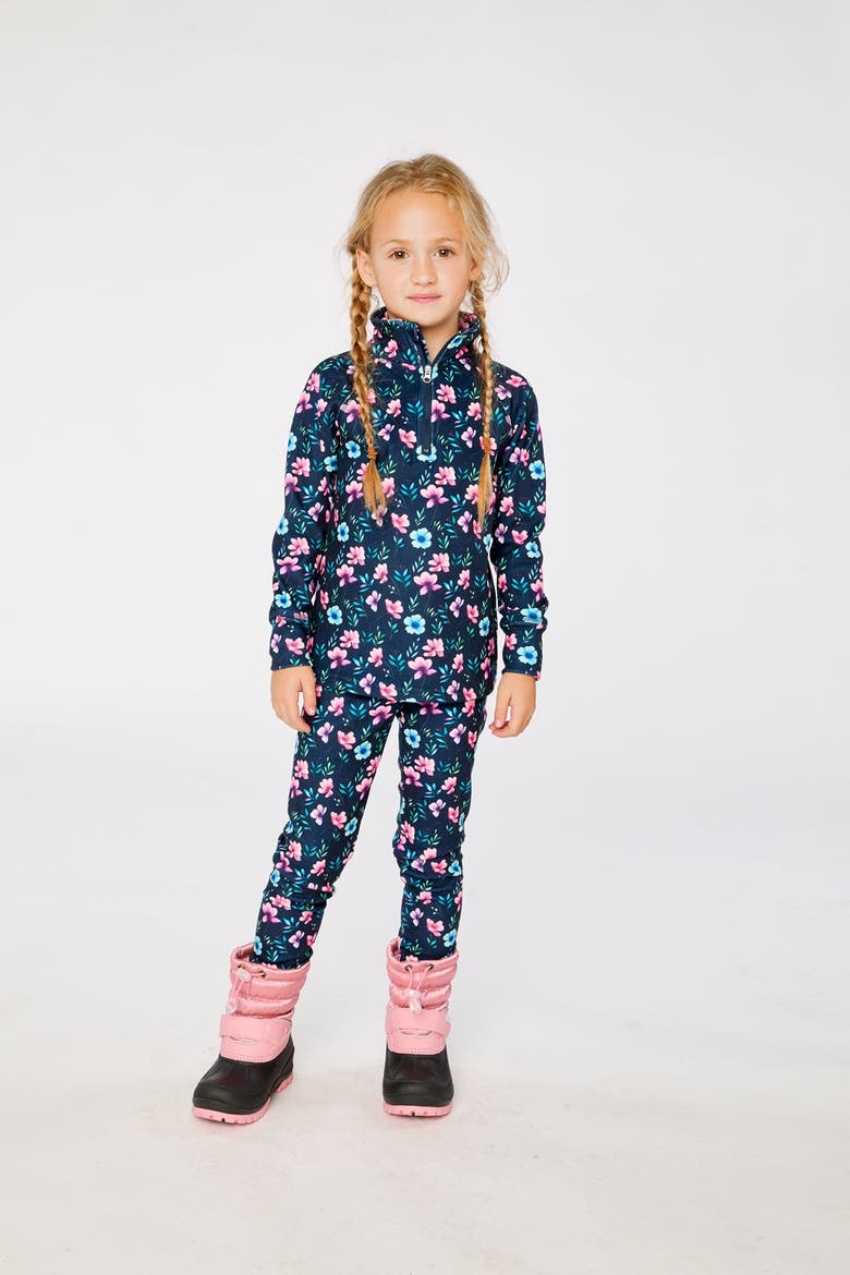 Floral Two Piece Brushed Half-Zip Top & Pants Thermal Underwear, Alternate, color, Blue Floral Print