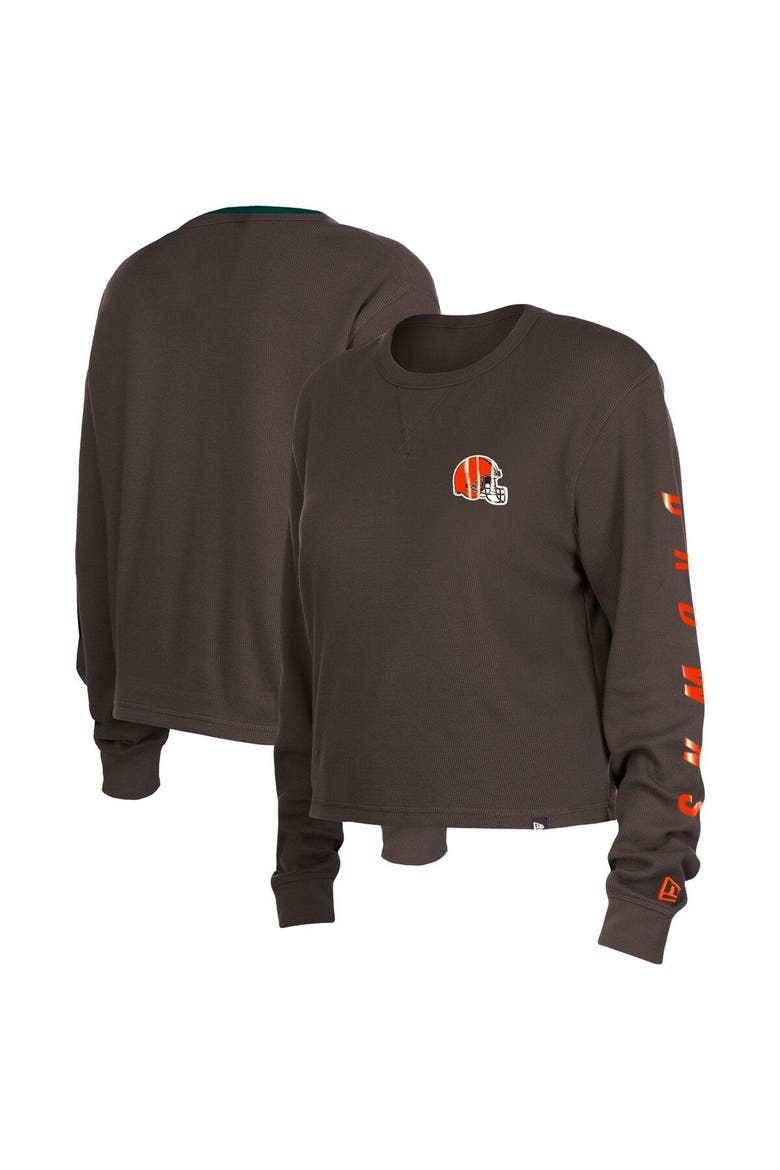 Women's New Era  Brown Cleveland Browns Thermal Crop Long Sleeve T-Shirt, Main, color, Brown