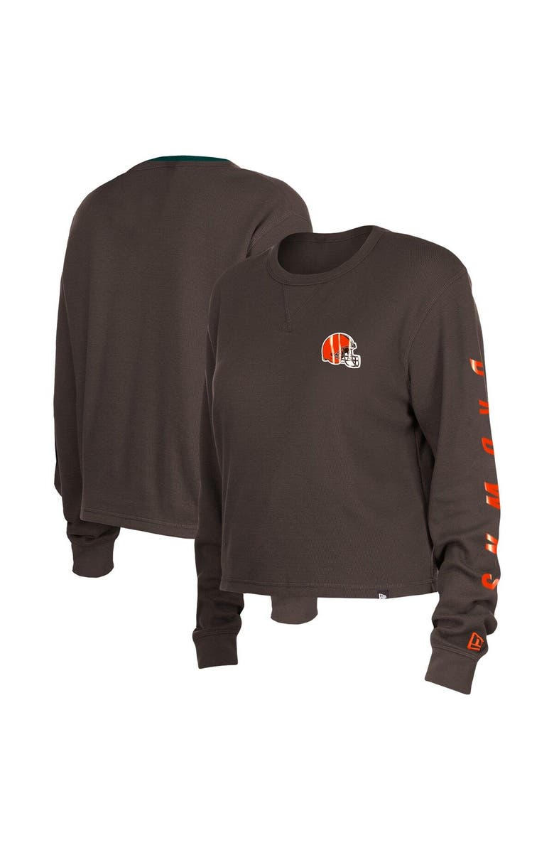 New Era Women's New Era  Brown Cleveland Browns Thermal Crop Long Sleeve T-Shirt, Main, color, Brown