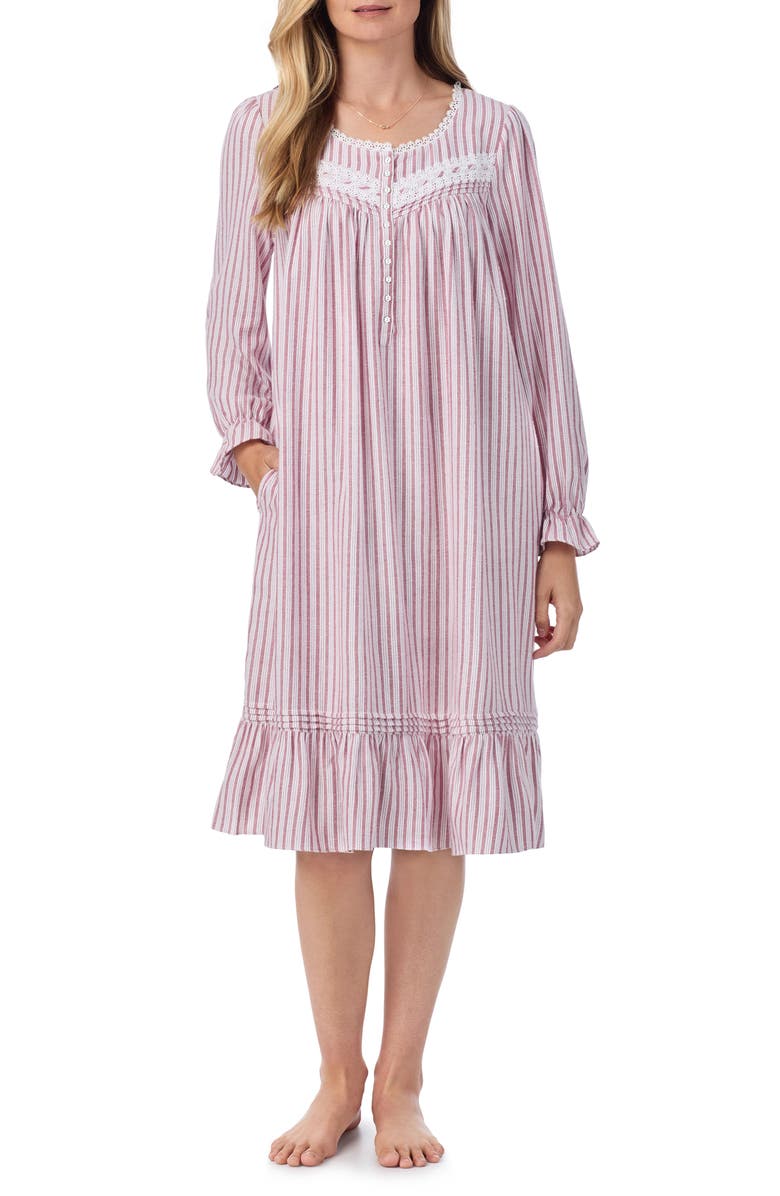 Eileen West Long Sleeve Cotton Blend Flannel Waltz Nightgown, Alternate, color, 