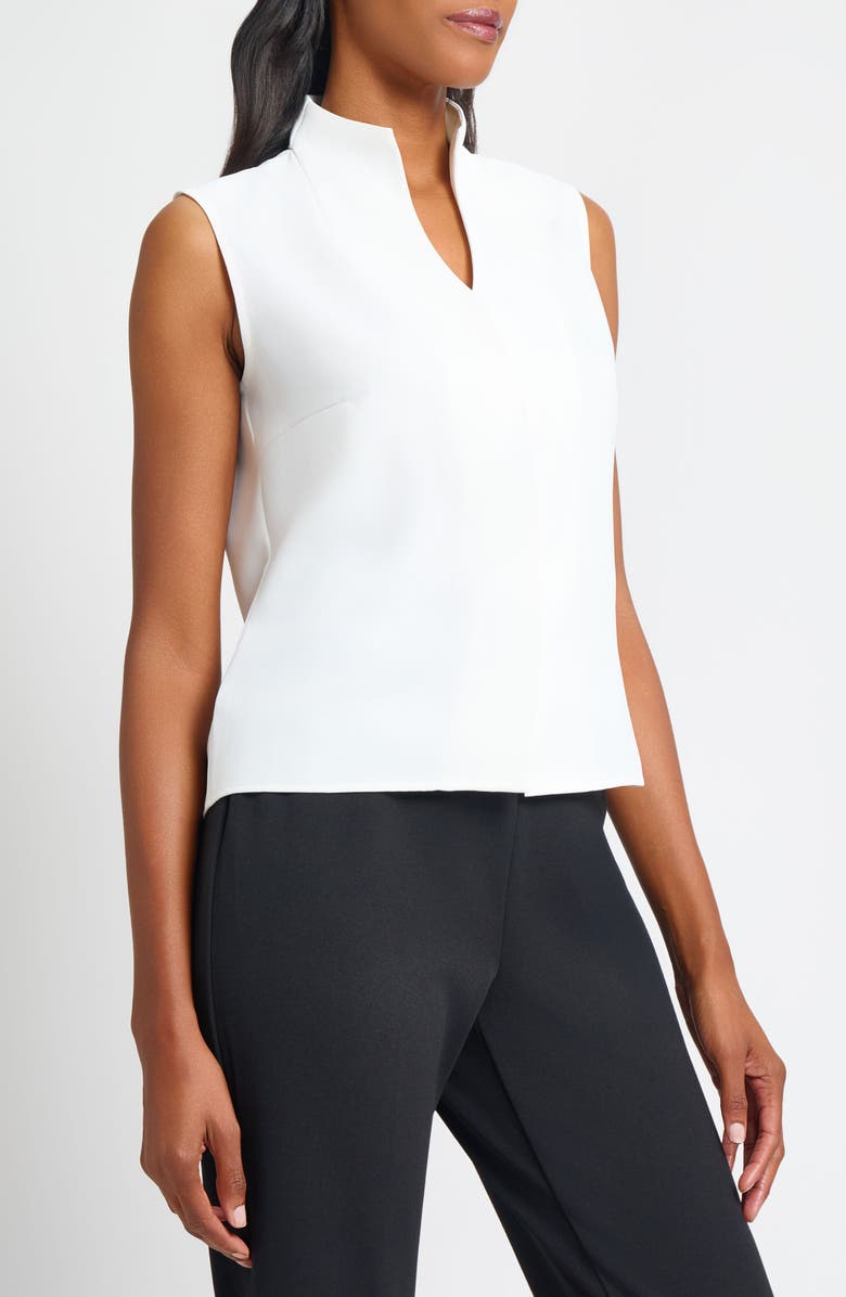 Ming Wang Crêpe de Chine Sleeveless Stand Collar Button-Up Shirt, Alternate, color, 