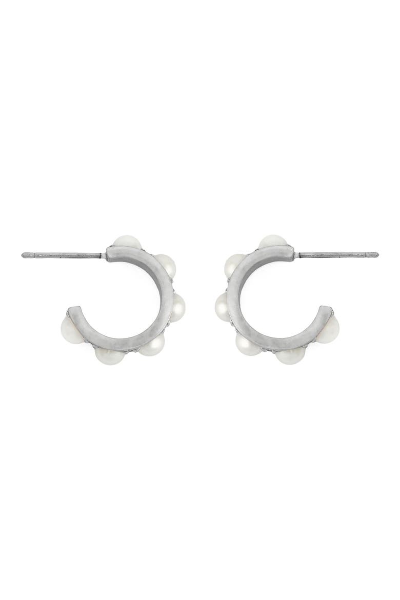 Imitation Pearl Small Huggie Earrings, Alternate, color, PEARL/ WARM SILVER