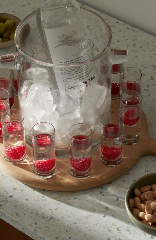 Lsa Set Of 12 Shot Glasses, Glass Ice Bucket & Oak Wood Paddle Board In Transparent