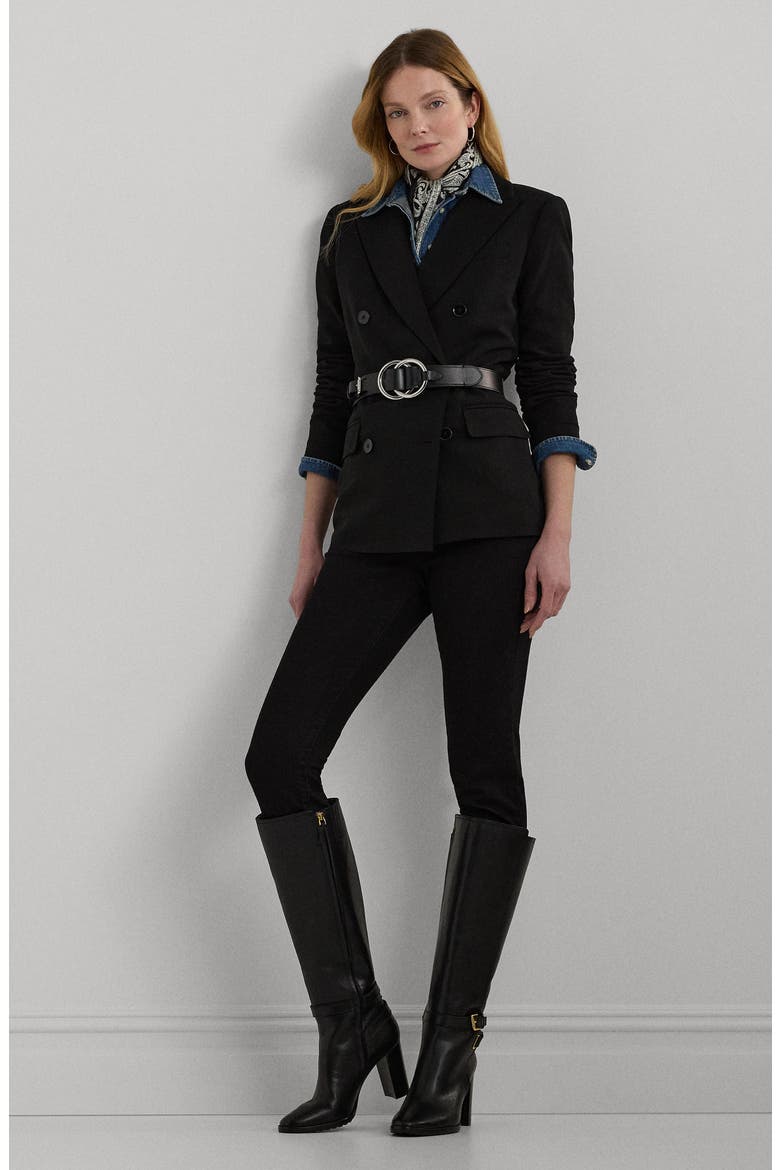 Double Breasted Stretch Wool Crepe Blazer, Alternate, color, BLACK
