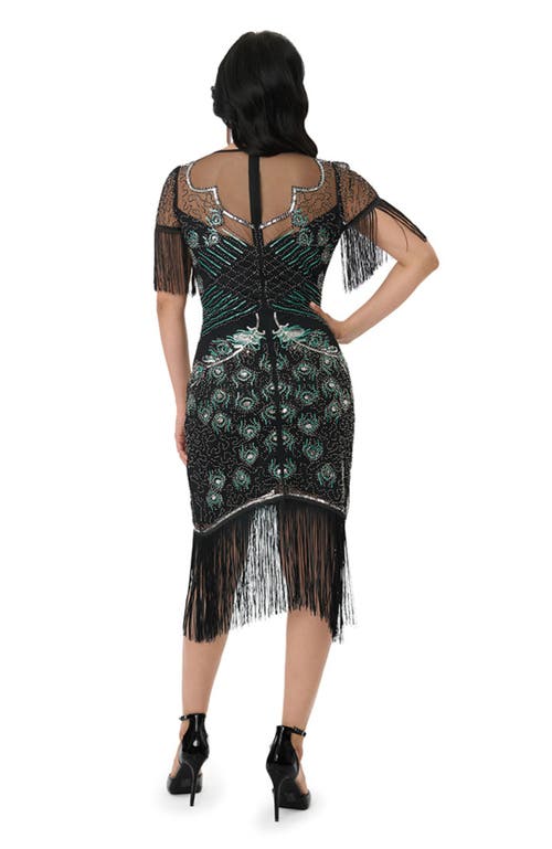 Unique Vintage Plus Size Beaded Nadine Fringe Flapper Dress In Black
