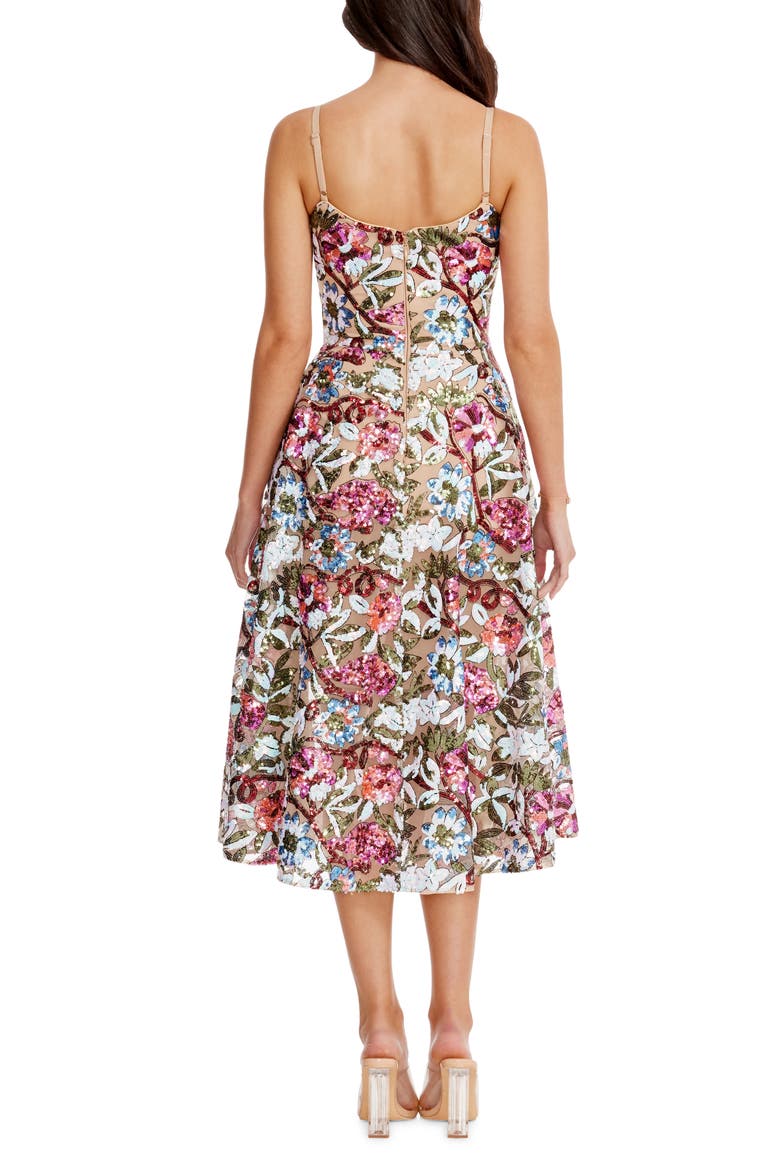Uma Sequin Floral Cocktail Dress, Alternate, color, BRIGHT FUCHSIA MULTI