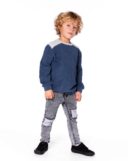 Deux Par Deux Super Soft Long Sleeve Flat Back Rib Top With Elbow Patches In Blue