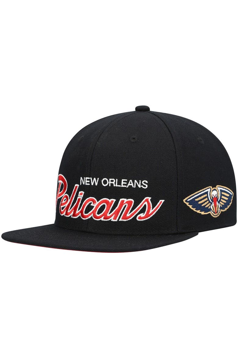 Men's Mitchell & Ness Black New Orleans Pelicans Hardwood Classics Script 2.0 Snapback Hat, Main, color, Black