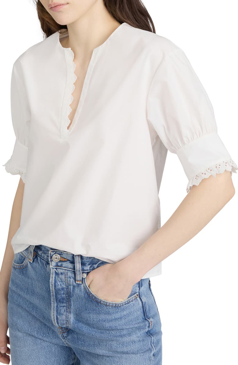 FRAME The Keepsake Eyelet Trim Cotton Popover, Alternate, color, White