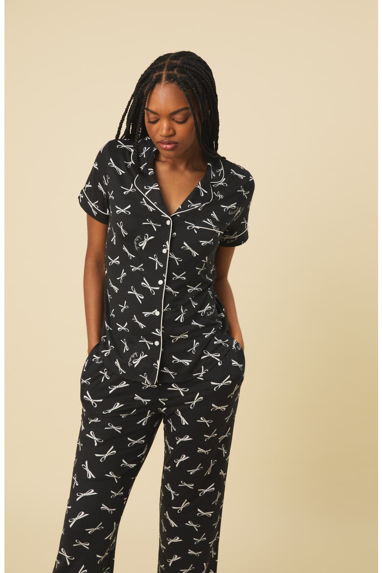 print crop pajamas, Alternate, color, BLACK/ IVORY