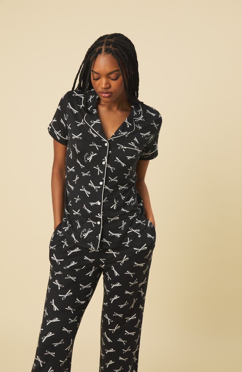 Kate Spade New York print crop pajamas, Alternate, color, Black/ Ivory