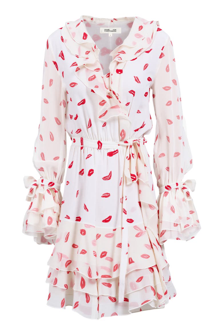 Marianne Lip Print Ruffle Trim Minidress, Alternate, color, BISOUS BISOUS CLOUD IVORY