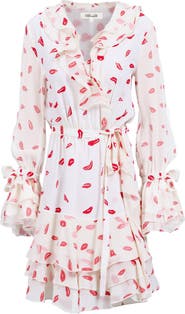 Diane von Furstenberg Marianne Lip Print Ruffle Trim Minidress